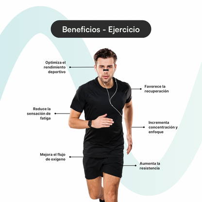 Corredor con Breathe Easy Strip — beneficios en entrenamiento: optimiza rendimiento, reduce fatiga, aumenta resistencia y enfoque